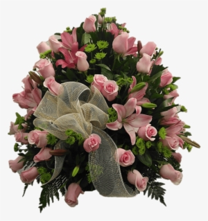 Rosas R 04 Arrangement In Roses With Red Lilies Es - Bouquet