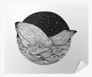Whale Jumping Out Of The Waves On A Night Starry Sky - Design