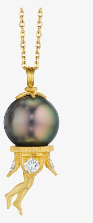 Yellow Gold, Tahitian Pearl And Diamond Necklace - Earring