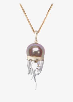 18k Two-tone Tahitian Pearl Jellyfish Pendant With - Letter