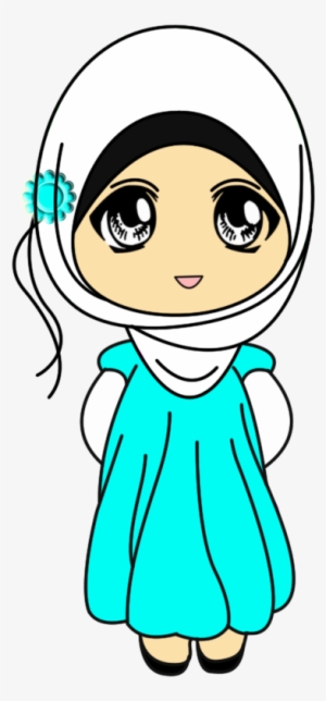 Doodle Muslimah Comel Warna Biru Hijau - Doodle Muslimah Png