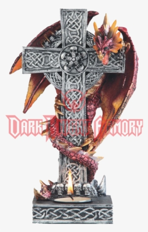 Red Dragon And Celtic Cross Candle Holder