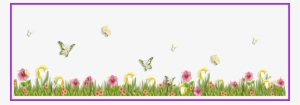 Shocking Grass With Butterflies And Flowers Png Clipart - Butterfly And Flower Clipart
