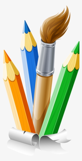Pencils And Paint Brush Clip Art School - Paintbrush And Pencil Clip Art