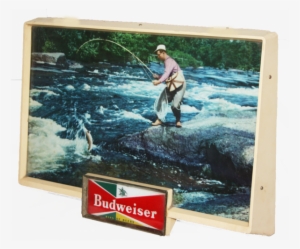 Vintage 1950's Budweiser Lighted Bar Sign Half Pond - Fly Fishing