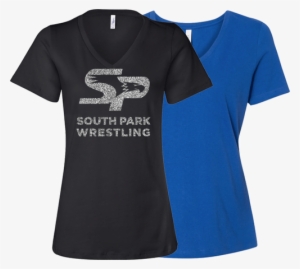Ladies Bella V-neck Tee With South Park Eagle Wrestling - Neckline