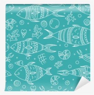 Seamless Pattern With Doodle Sea Elements - Illustration