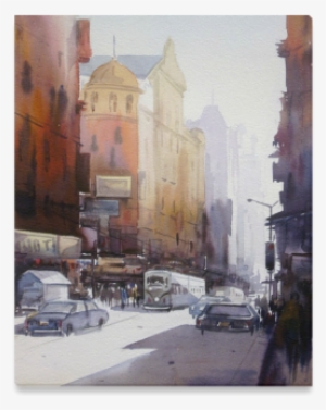City At Early Morning-watercolor On Paper Painting - Painting
