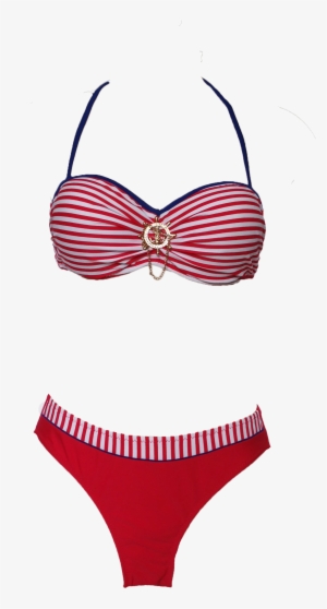 Nautical Red Balconet Bikini - Swimsuit Bottom