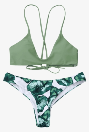 Dropshipping Womens High Waisted Bikini,plus Size Swimwear - Zaful Palm Leaf Cami Bralette Bikini Set.