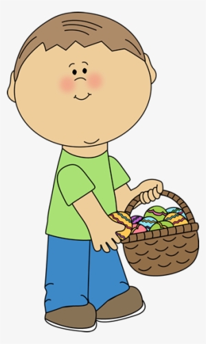Boy Putting Eggs In An Easter Basket Clip Art - Boy Carrying Basket Clip Art