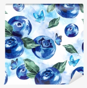 Summer Watercolor Blueberries Seamless Background Wall - Watercolor Painting