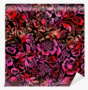 Watercolor Floral Pattern Pink, Red Wall Mural • Pixers®