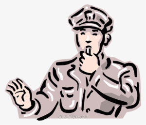 Old-fashioned Traffic Cop Royalty Free Vector Clip - Policeman Cartoon Blowing Whistle