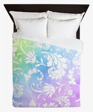Pretty Green, Blue, Purple, Gradient Flourish Watercolor - Queen Duvet Cover Snowman With Winter Blue Aura