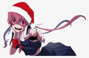 “ Transparent Yuno Gasai Santa Hat Source - Pink Hair Psycho Anime Girl