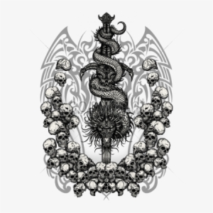 Gothic Clipart Dragon - Sword And Skull Png