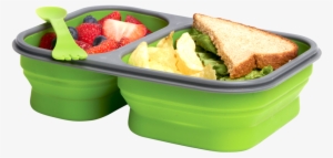 Green Collapsible Luchbox With Spork That Has Two Compartment - Eco Plastic Collapsible Single Section Lunch Kit (green)