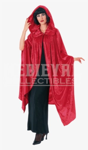 Gothic Red Velvet Cloak - Hooded Crushed Red Velvet Cape Costume For Adult