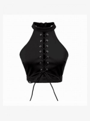 51076 Lace Up Crop Top - Little Black Dress