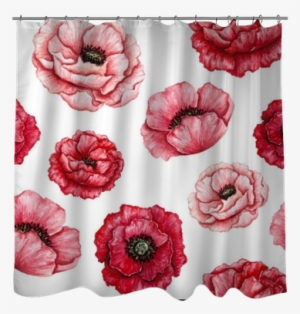 Seamless Pattern Of Watercolor Red And Pink Poppies - Poppy