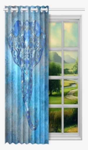 A Blue Watercolor Elephant Portrait In Denim Look New