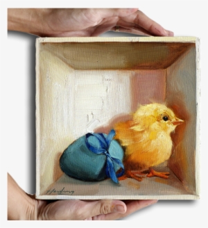 Chick And Blue Egg In A Box - Painting