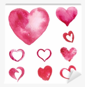 Set Of Watercolor Painted Pink Heart Wall Mural • Pixers® - Watercolor Painting