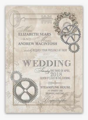 Steampunk Wedding Vintage Industrial Chic Invitations - Mechanical Engineer Wedding Invitation