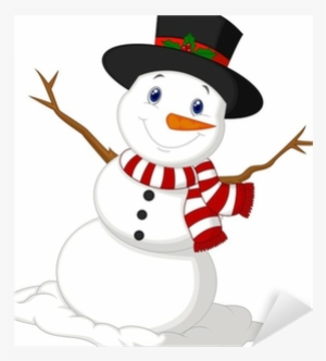 Christmas Snowman Wearing A Hat And Red Scarf Sticker - Muñeco De Nieve Navidad Vector