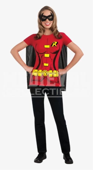 Womens Robin Cape T-shirt With Eye Mask - Women's Robin T-shirt With Cape Costume