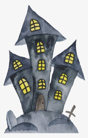 Black Hand Painted Haunted House Halloween Transparent - Watercolor Halloween Clipart