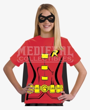 Girls Robin Cape T-shirt With Mask - Robin T Shirt Costumes