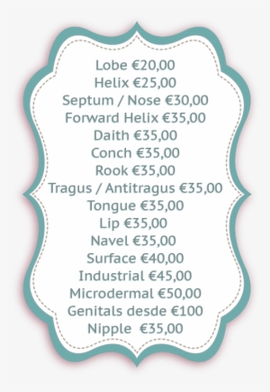 Piercing Pricelist En - Body Piercing