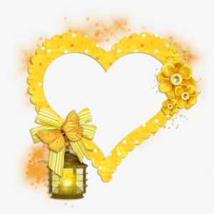 Transparent Frame Yellow Heart With Butterfly Flowers - Png Butterfly Frame