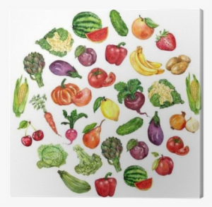 Watercolor Set With Fruits And Vegetables Canvas Print - 野菜ソムリエ公式ガイドブック [書籍]