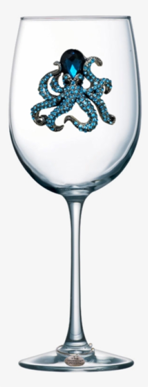 Octopus Jeweled Stemmed Wine Glass With Wine Charm - Etched Wedding Wine Glasses Bride And Groom