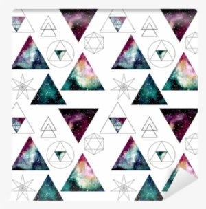 Pattern With Watercolor Nebula In Triangles And Sacred - Geometry