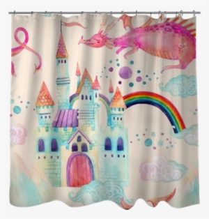 Watercolor Fairy Tale Seamless Pattern With Cute Dragon, - Patchwork