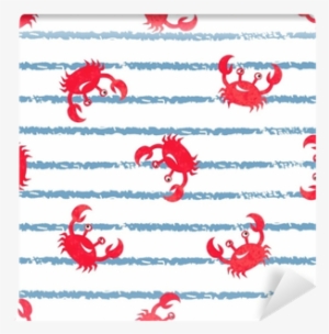 Striped Seamless Pattern With Cute Watercolor Crabs - Watercolor Painting