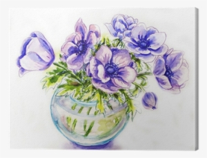 Spring Flowers In Vase, Watercolor Illustration Canvas - Drewniana Taca Zdobiona Kwiatami I Napisami