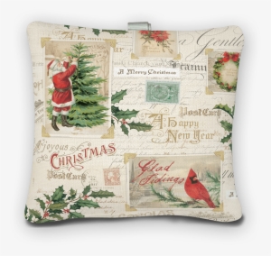 Postcards & Holly Square Poofy Fabric Sachet - Christmas Day