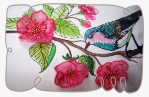 Watercolor Bird With 3d Blossoms - Strawberry