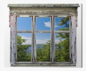 Scenic View Seen Through An Old Window Frame Canvas - Vinilos Ventana Pared Invierno