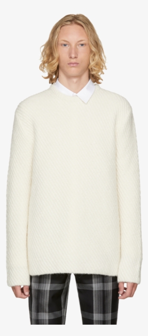 Long Sleeve Cotton Poplin Sweater In White - Cardigan