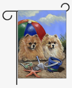 Pomeranian Beach Garden Flag - Precious Pet Paintings 3.33-ft X 2.33-ft Pomeranian