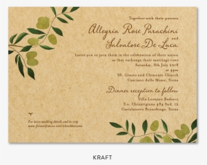 Olive Invitation On Kraft Paper - Wedding Invitation
