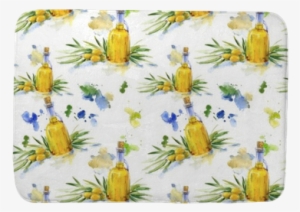 Green Olive Branch And Olive Oil In The Glass Bottle - Olive