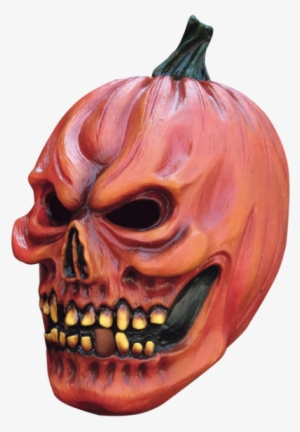 Scary Pumpkin Mask Orange With Green Stem And Yellow - Png Scary Pumpkin Head