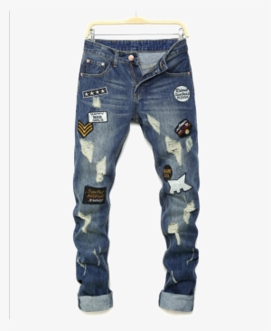 Biker Jeans Png Transparent Image - Pantalones Con Parches Hombre